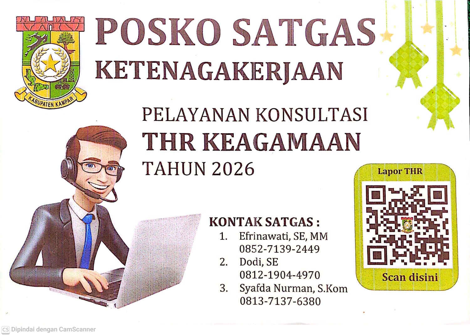 Disperinaker Kampar Buka Posko Pengaduan THR Keagamaan 2026 Mulai 3 Maret