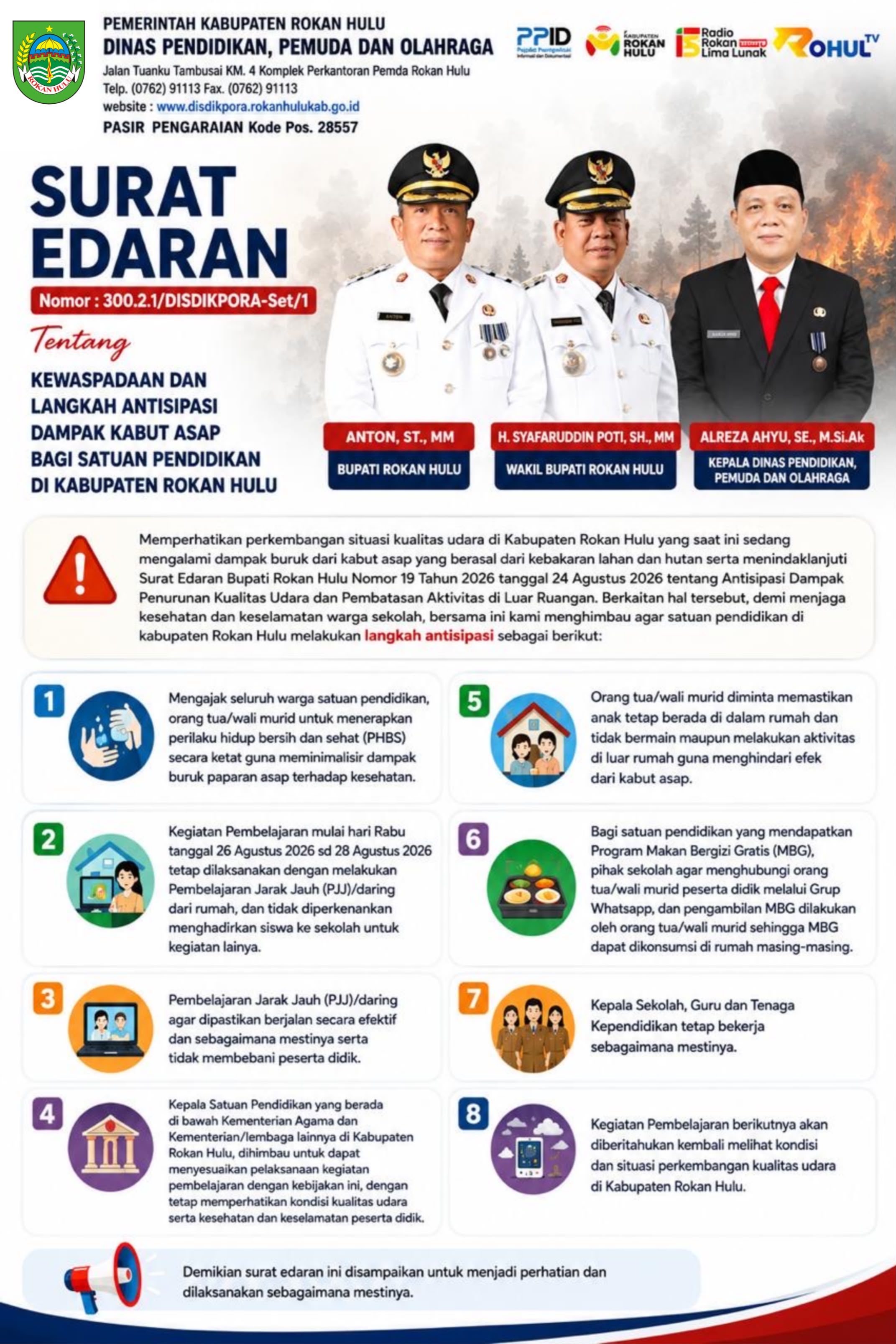 Kualitas Udara Memburuk, Disdikpora Rohul Terapkan Belajar Daring Selama 3 Hari